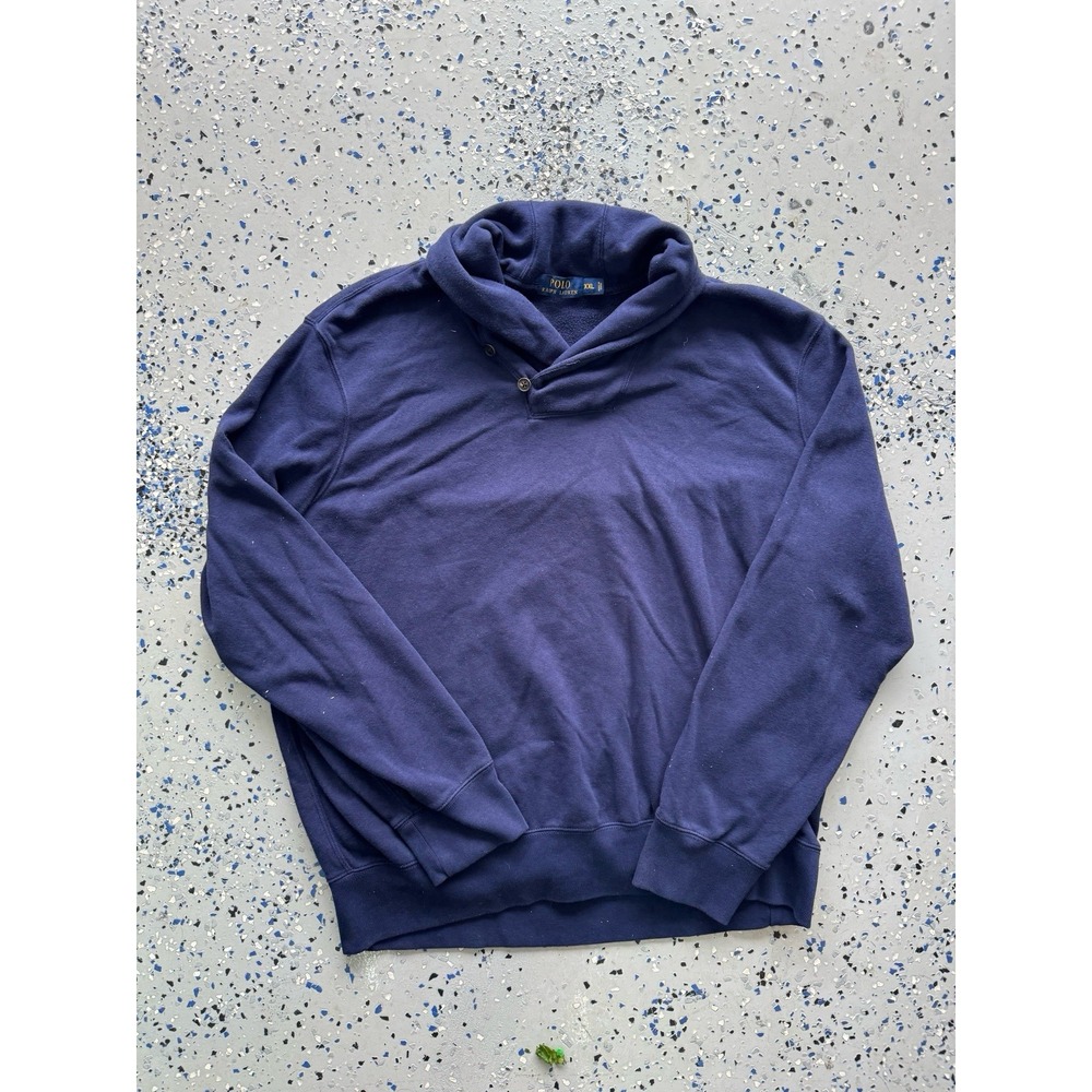 Polo Ralph Lauren Mens Shawl Collar Double Knit Jersey Pullover Spring Blue XXL